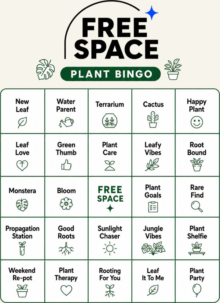 Plant Bingo card with illustrated plant squares