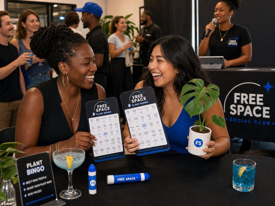 Bingo cards and cocktails on a bar table